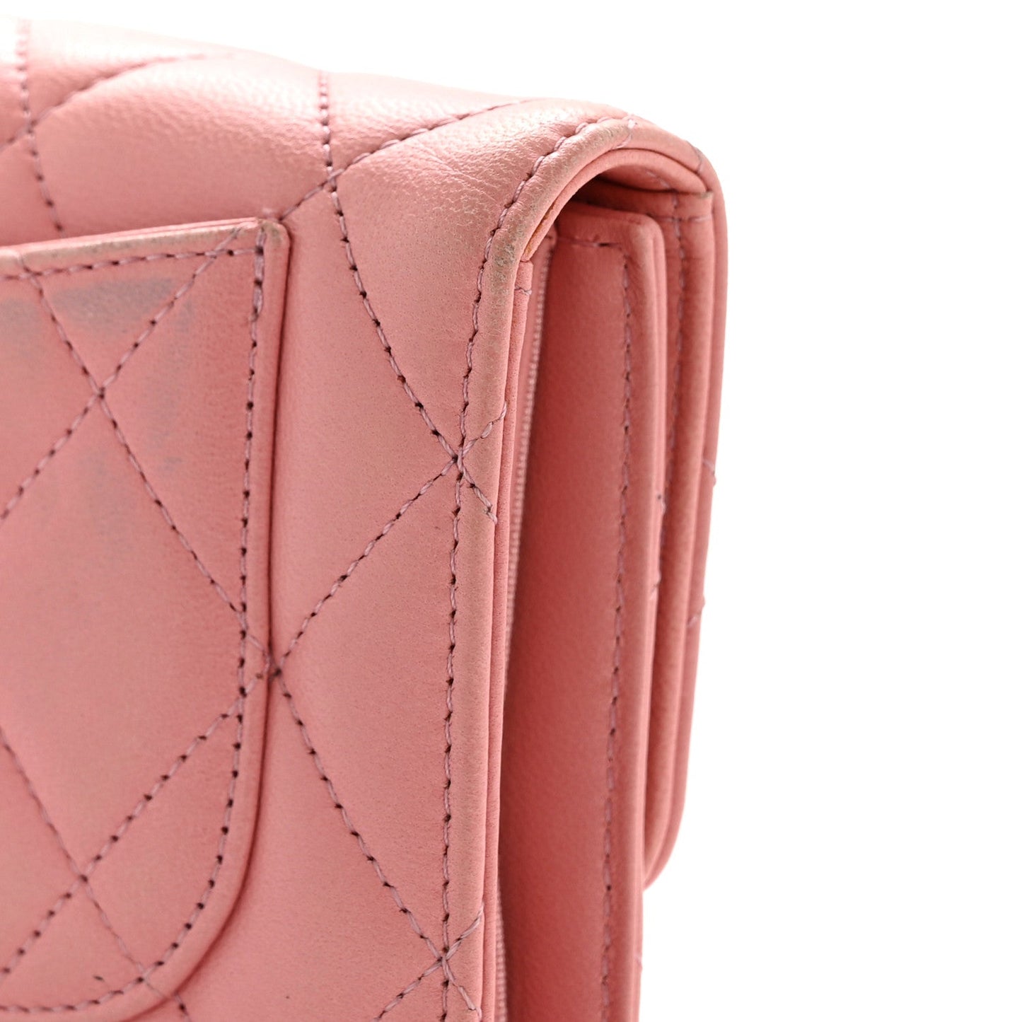 Lambskin Quilted Large Flap Wallet Pink