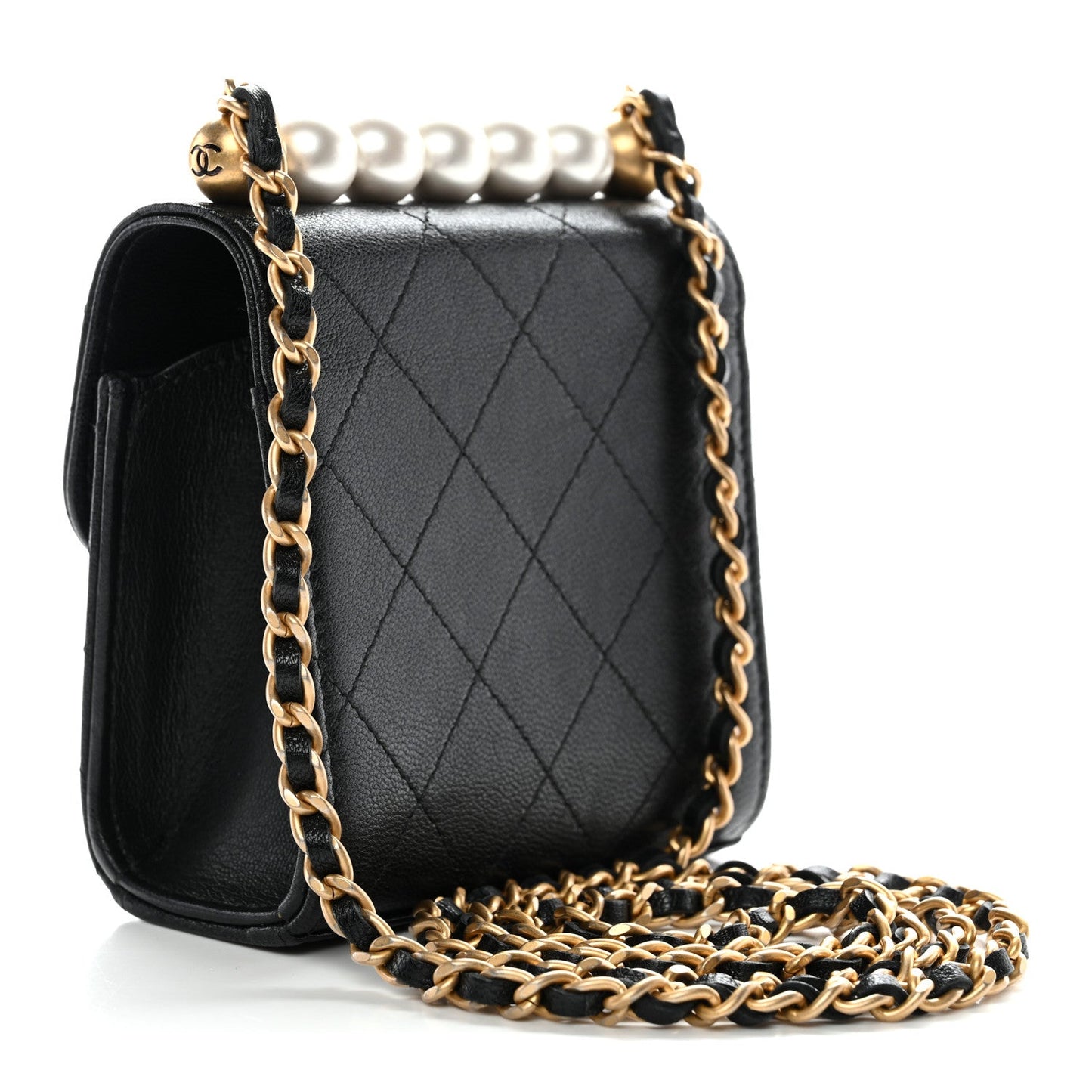 Lambskin Quilted Chic Pearls Flap Black