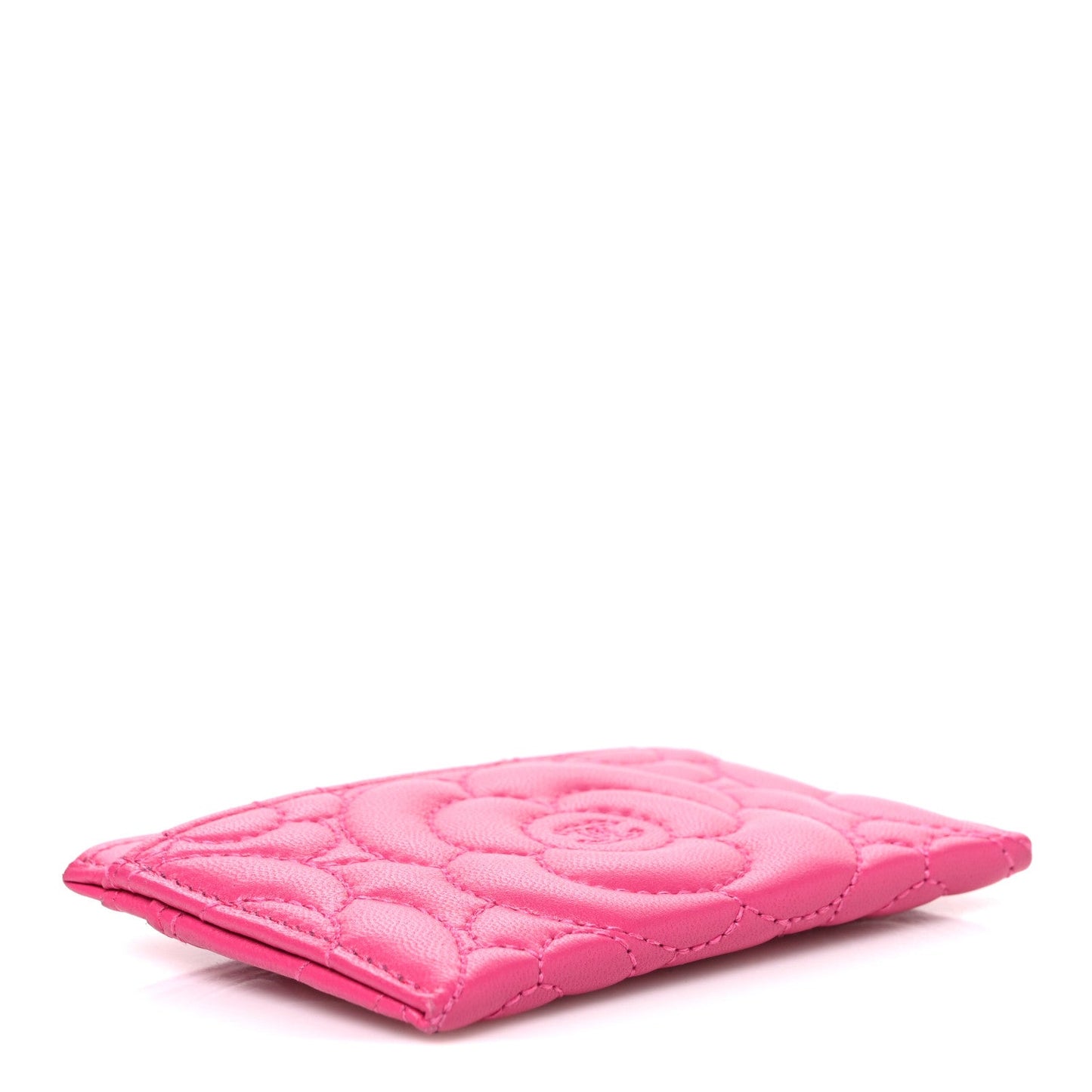 Caviar Camellia Embossed Card Holder Fuchsia