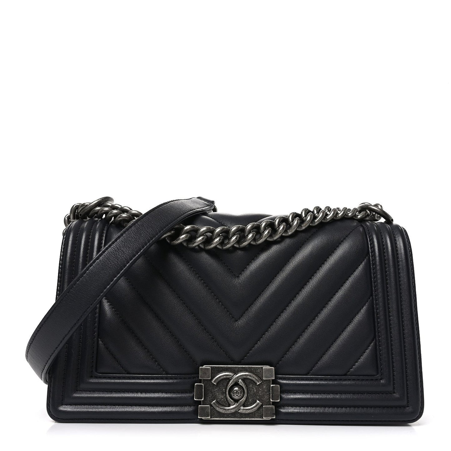 Lambskin Chevron Quilted Medium Boy Flap Black
