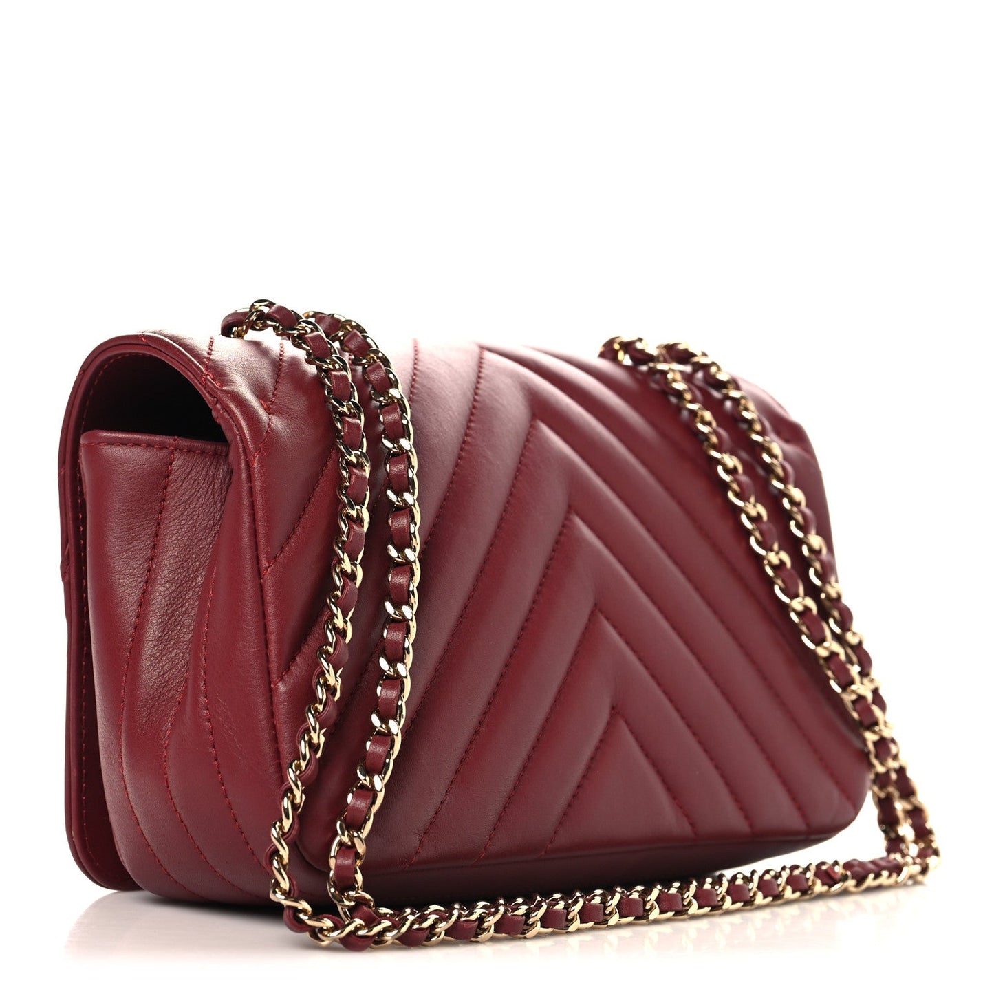 Calfskin Chevron Quilted Mini Statement Flap Burgundy