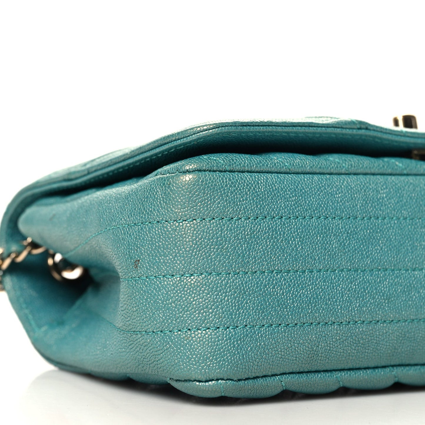Caviar Chevron Quilted Small Statement Flap Turqouise