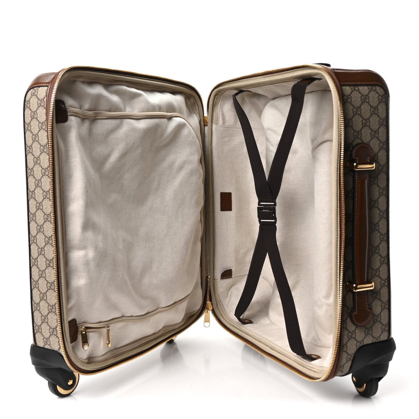GG Supreme Monogram Azalea Calfskin Retro Interlocking G Small Savoy Cabin Trolley Beige Ebony Brown Sugar