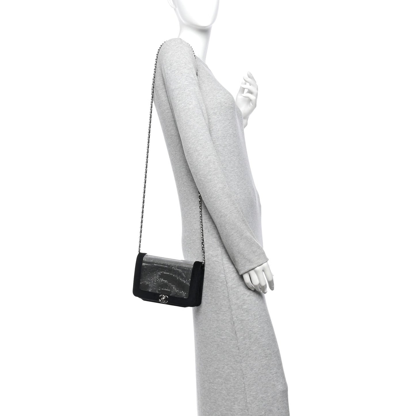 Velvet Mirror Embellished Boy Wallet On Chain WOC Argent