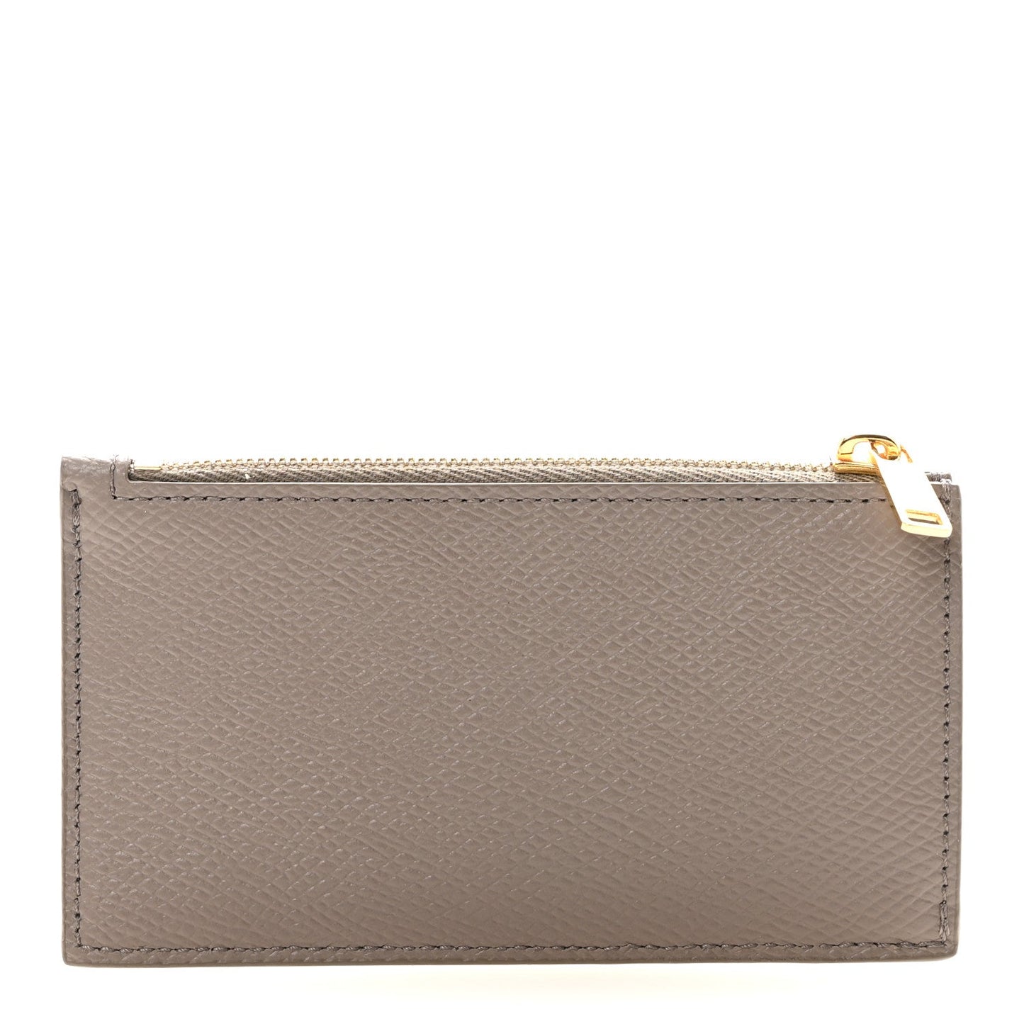 Grained Calfskin Zipped Card Holder Pebble