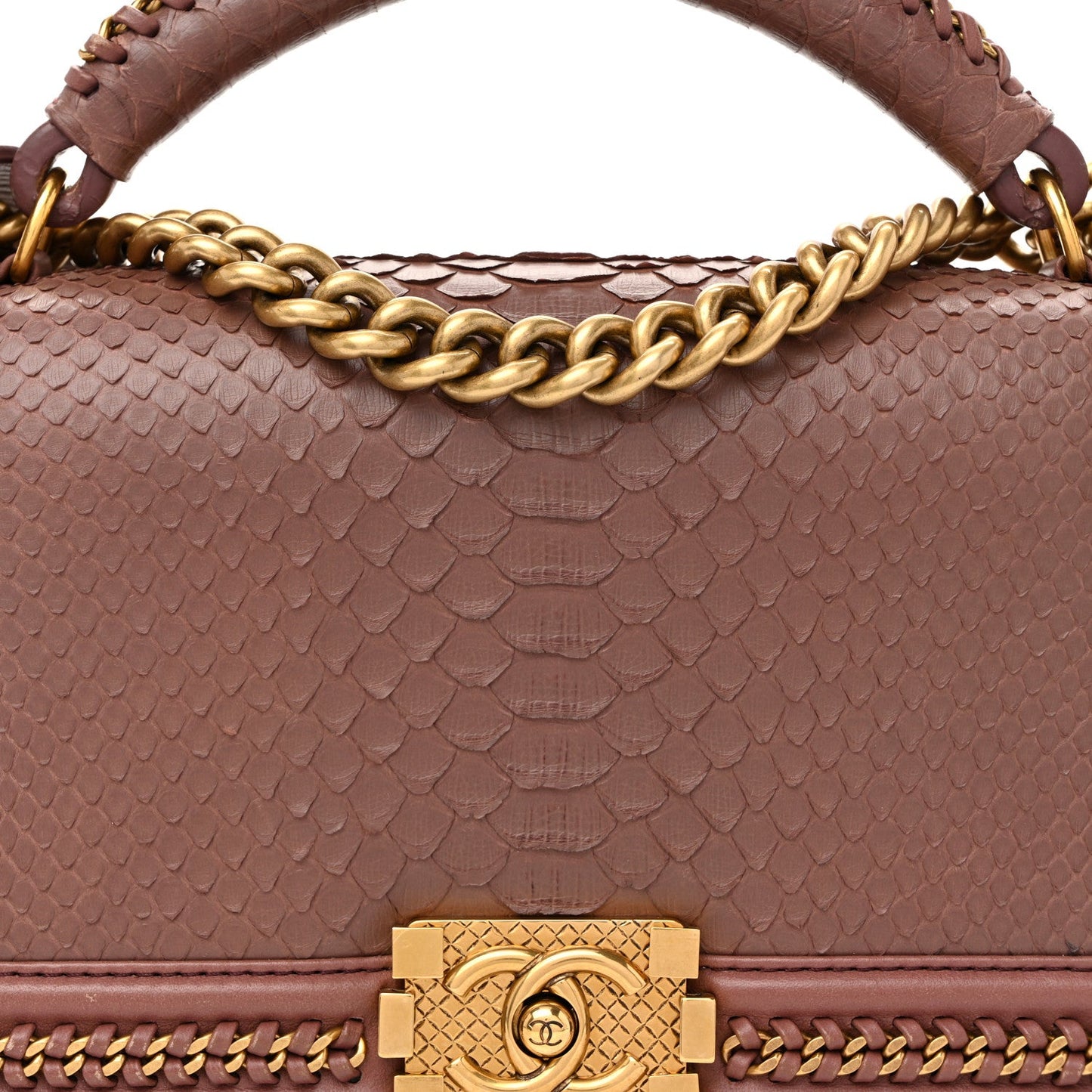 Snakeskin Calfskin Medium Chain Around Top Handle Boy Flap Mauve
