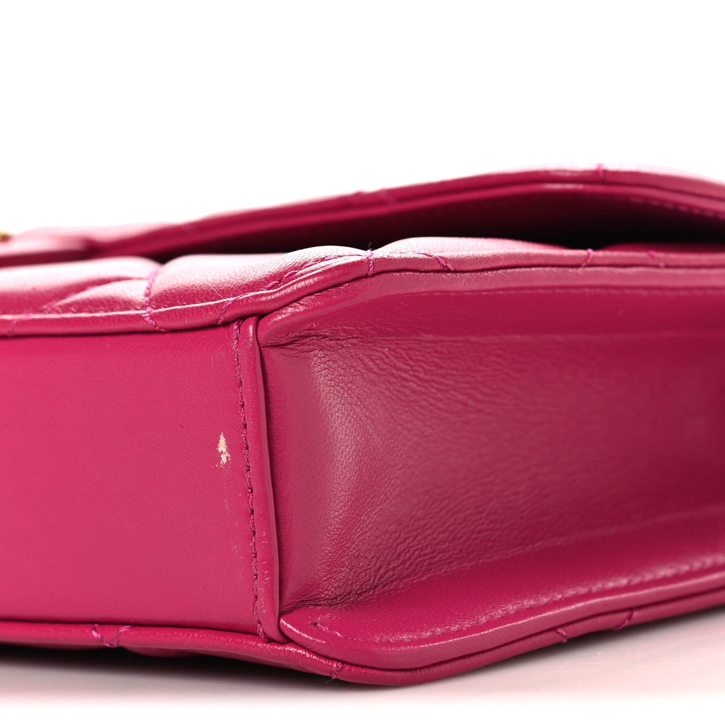 Shiny Lambskin Quilted Flap Clutch Bag Dark Pink