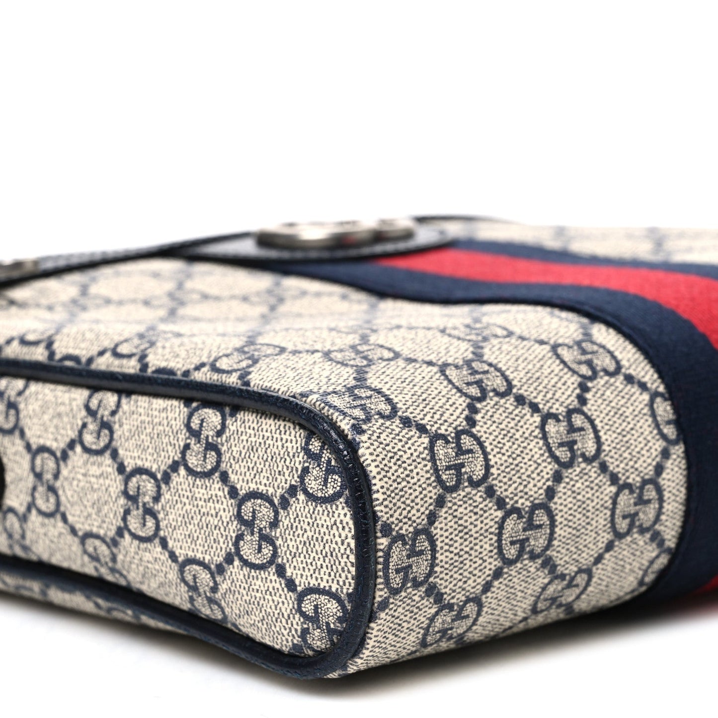 GG Supreme Monogram Textured Dollar Calfskin Web Small Ophidia Messenger Bag Beige Blue