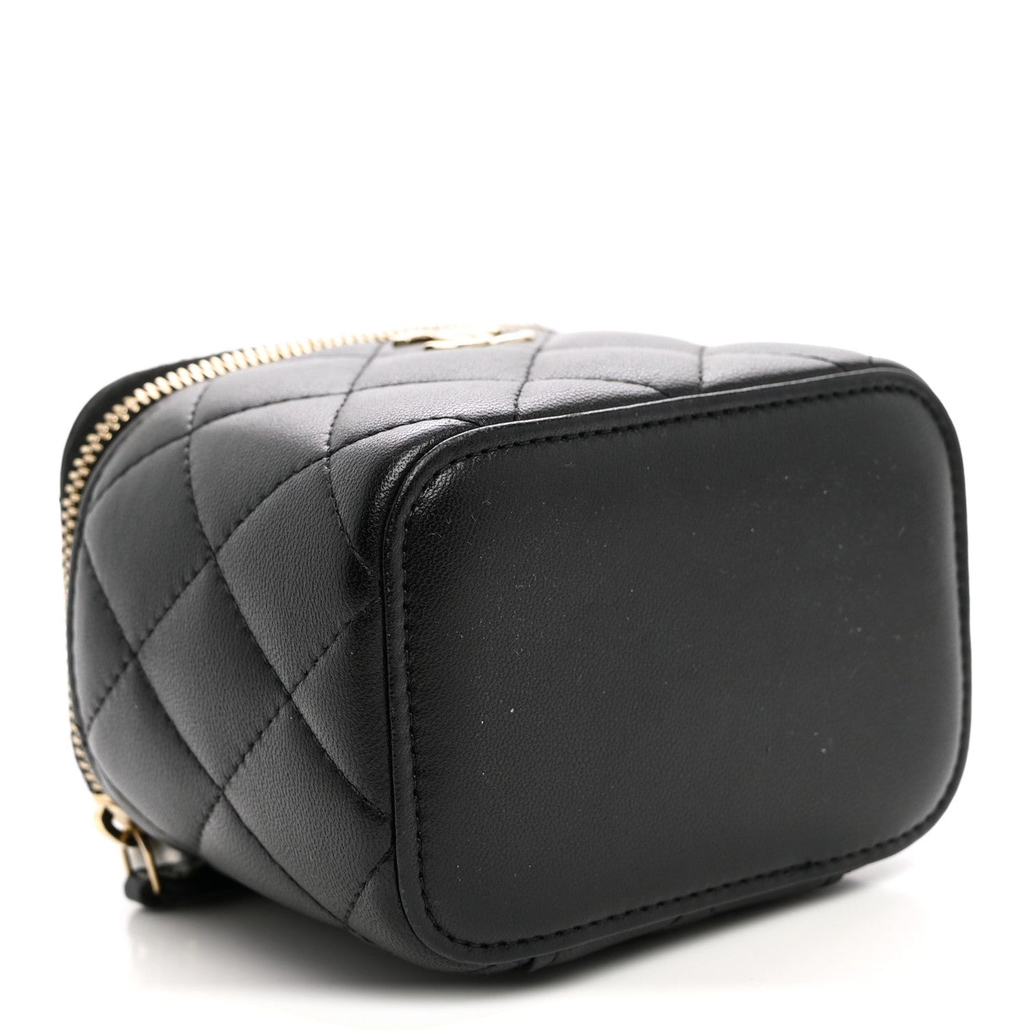 Lambskin Quilted Top Handle Mini Vanity Case With Chain Black