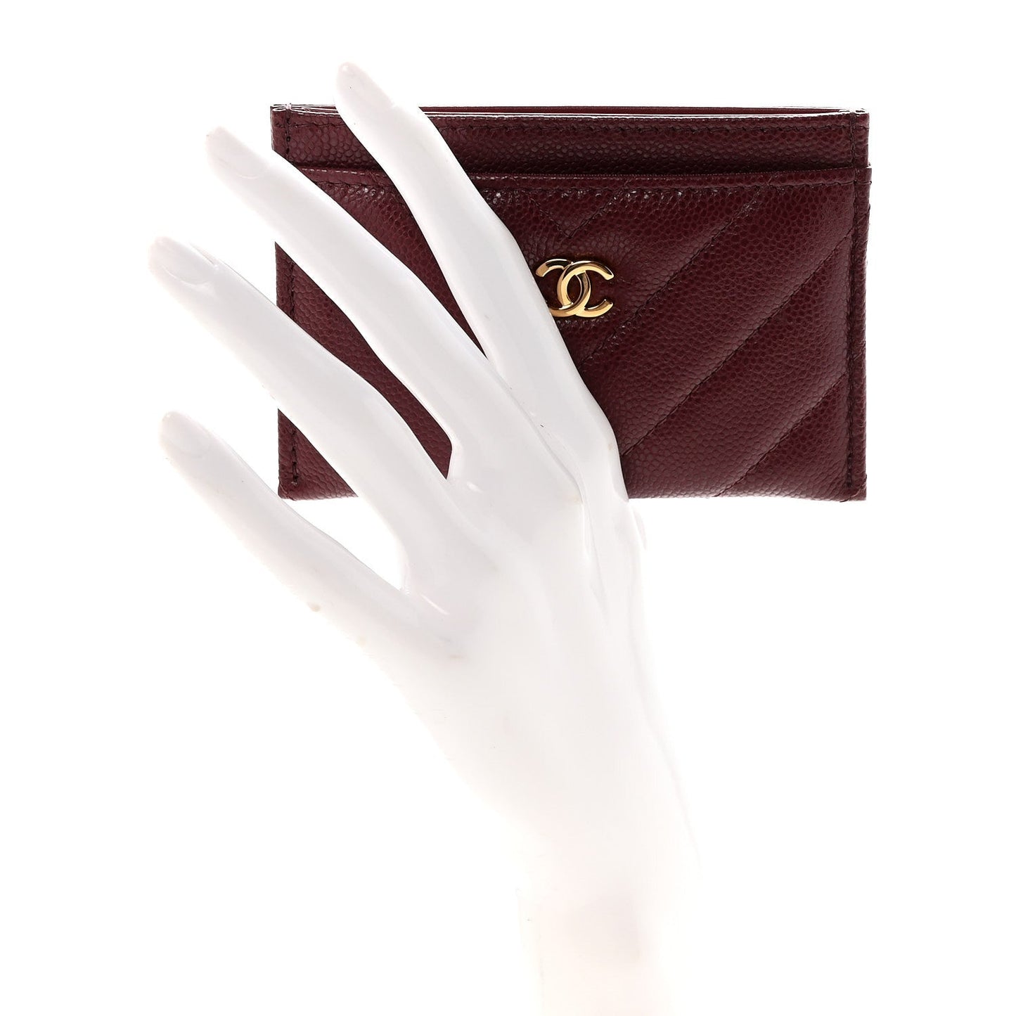 Shiny Caviar Chevron Quilted Card Holder Dark Burgundy