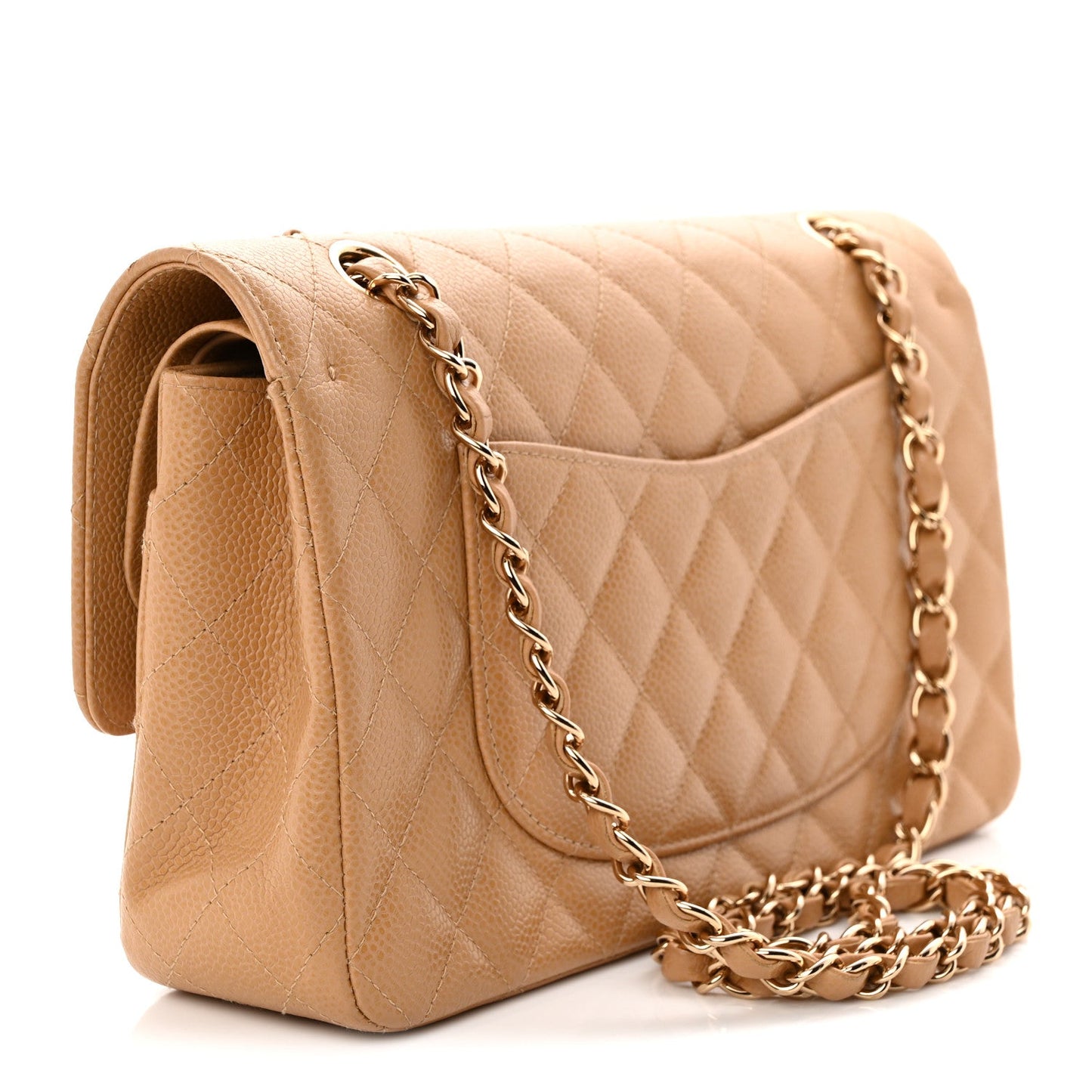 Caviar Quilted Medium Double Flap Beige