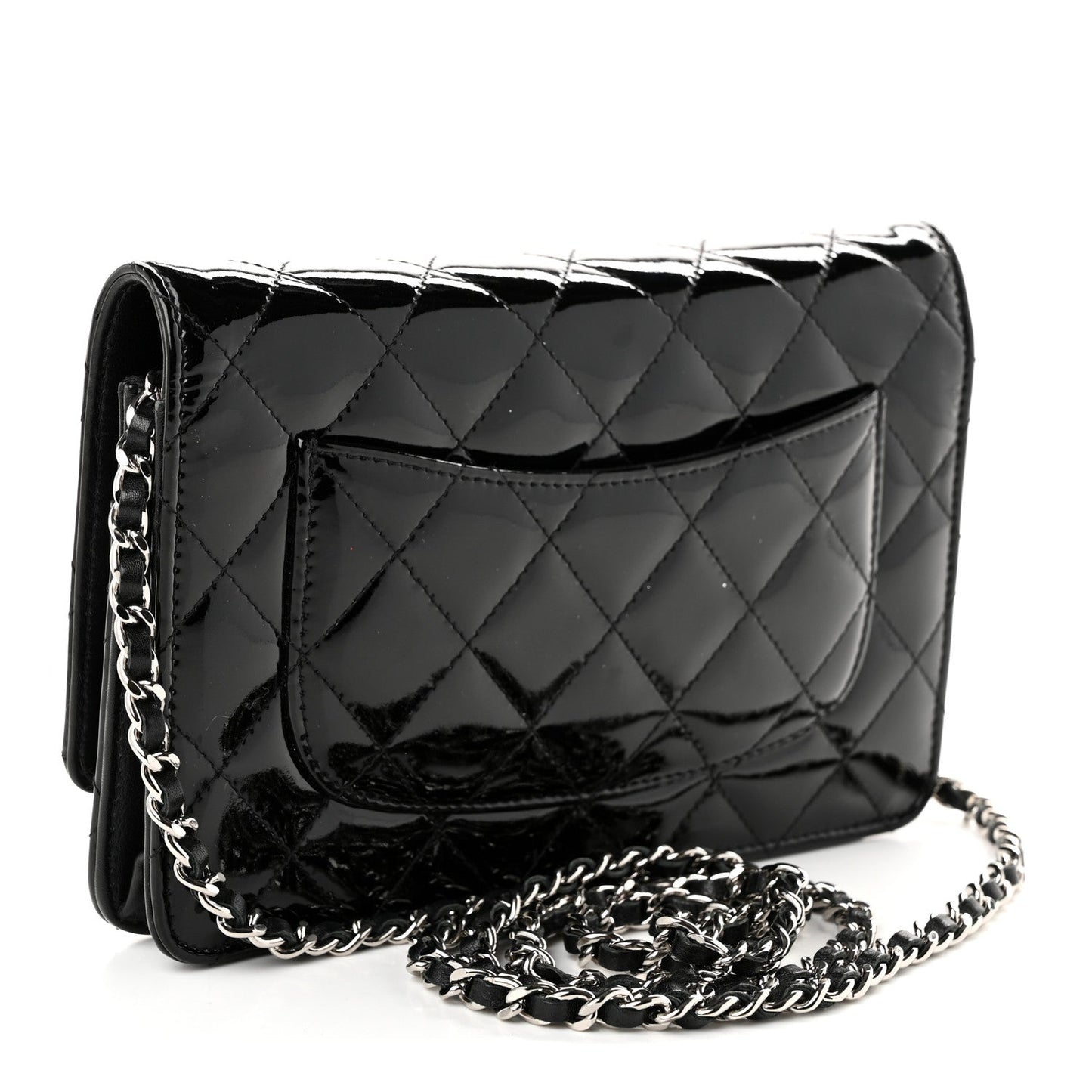 Patent Quilted Wallet On Chain WOC Black