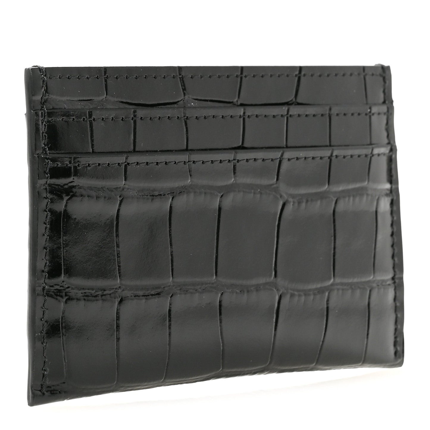 Calfskin Crocodile Embossed Crococo Card Holder Black
