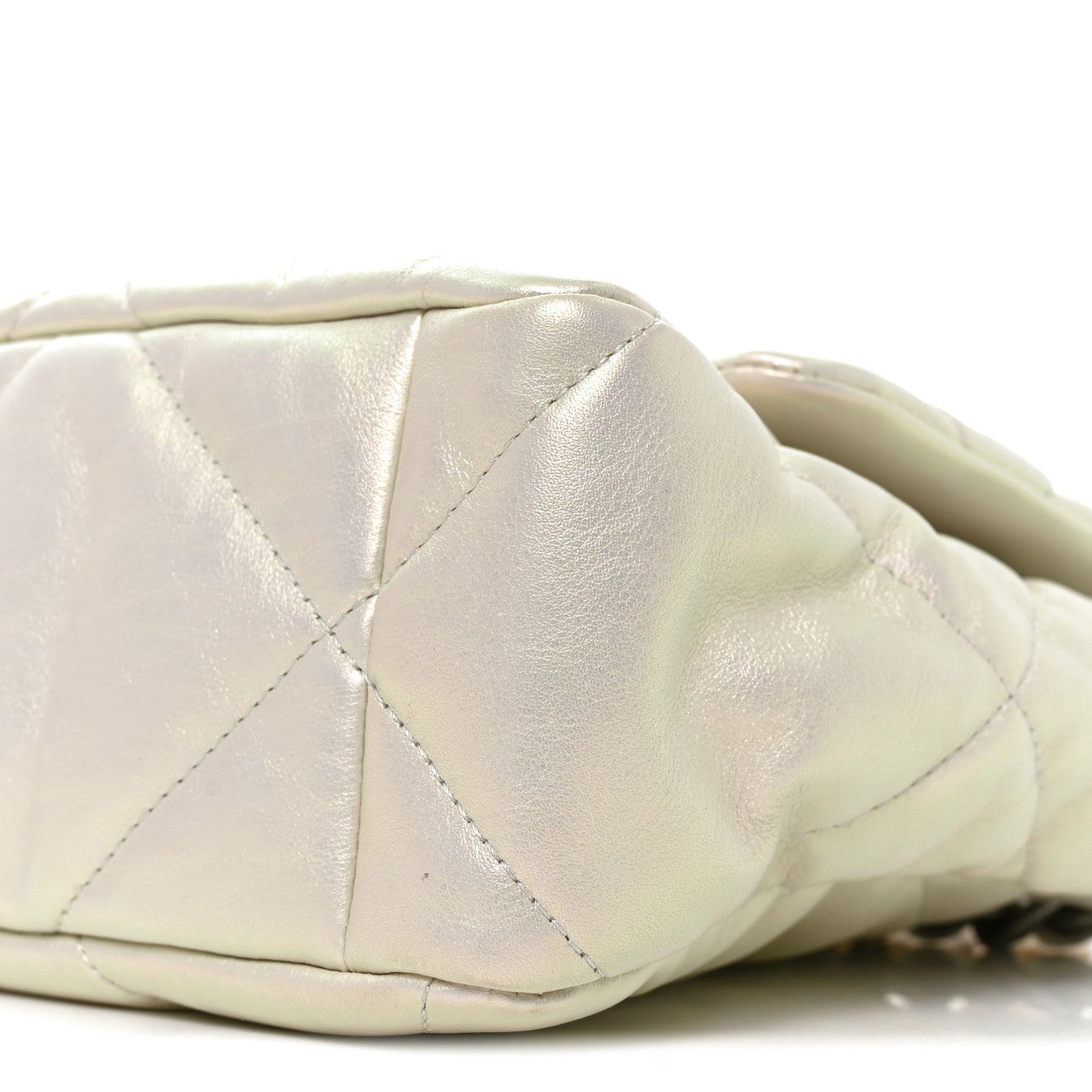 Iridescent Calfskin Quilted Large Chanel 19 Flap White