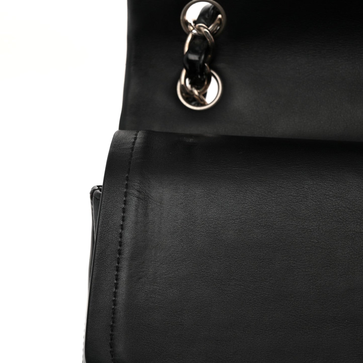 Patent Chevron Quilted Jumbo Double Flap Black