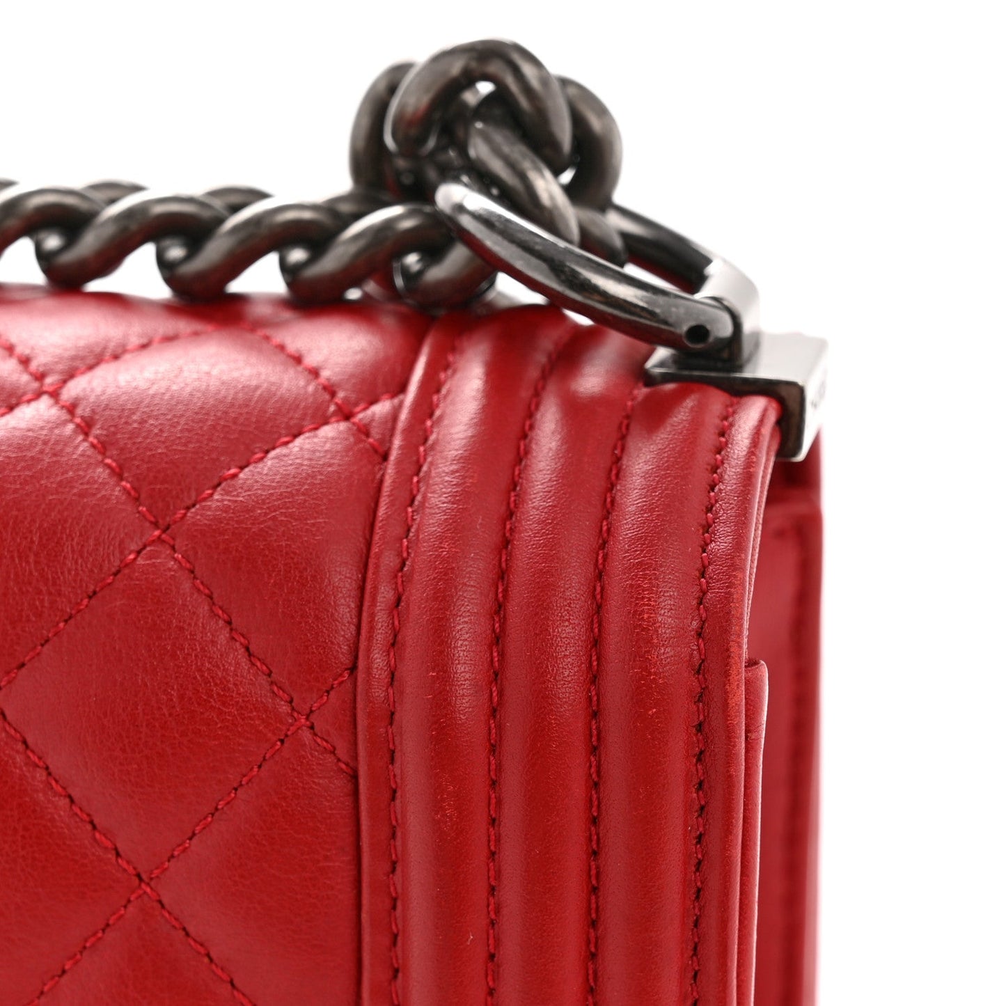 Calfskin Quilted New Medium Boy Flap Red