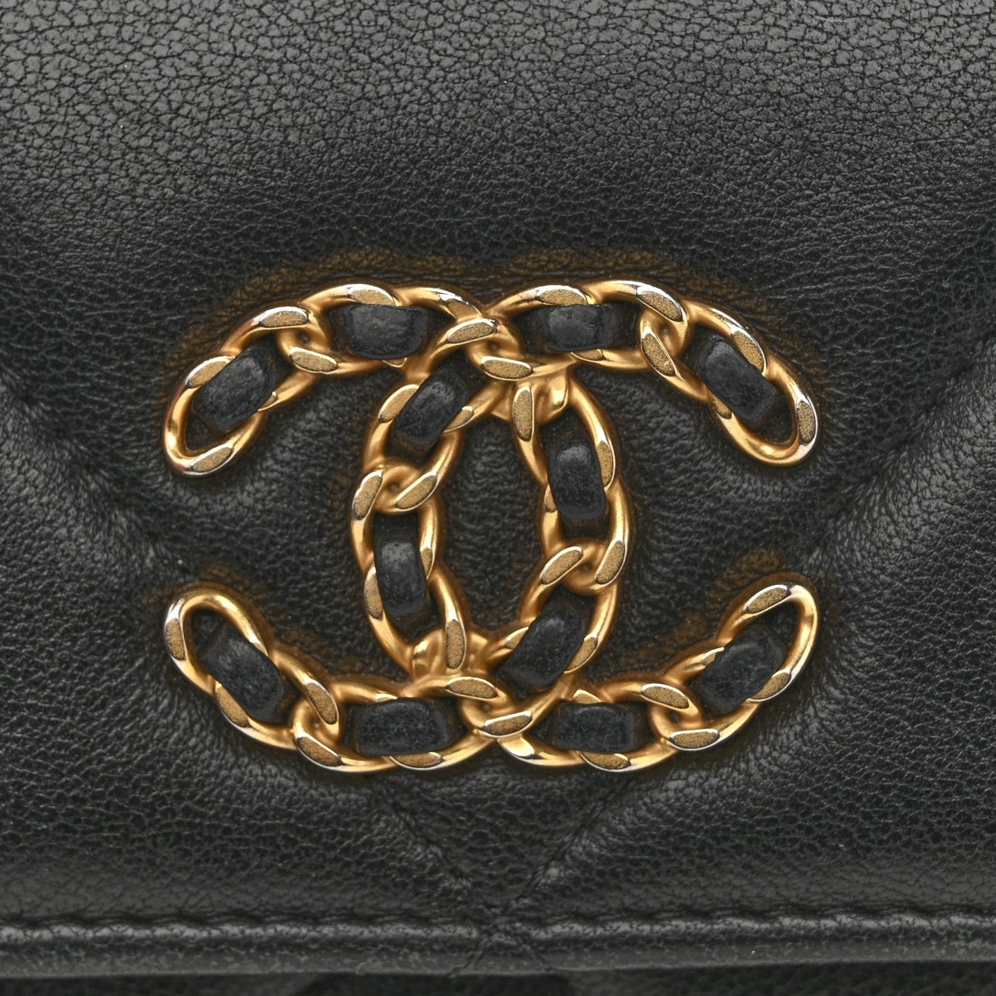 Shiny Goatskin Quilted Chanel 19 Flap Wallet Black