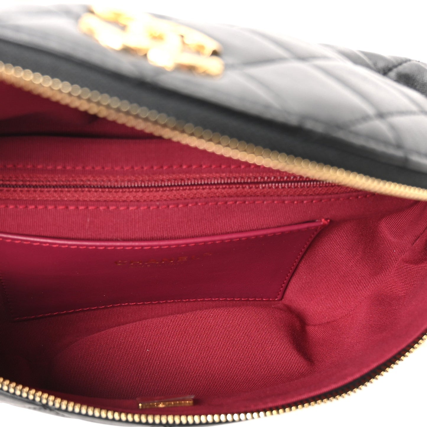 Lambskin Pearl Quilted CC Belt Bag Black