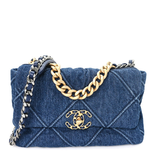 Denim Quilted Medium Chanel 19 Flap Blue