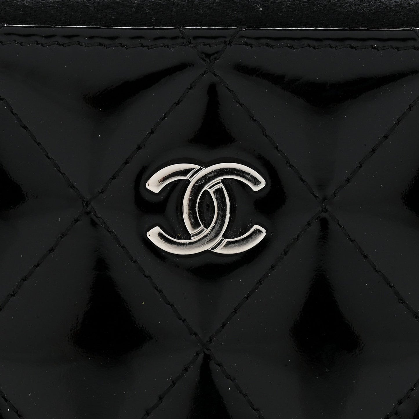 Patent Calfskin Quilted Zip Coin Purse Black