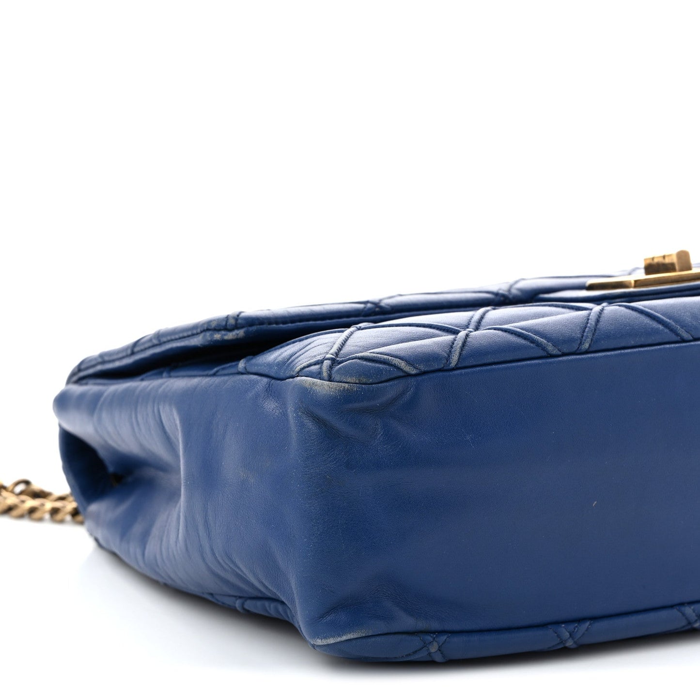 Calfskin Diamond Debossed Large Cosmos Flap Blue