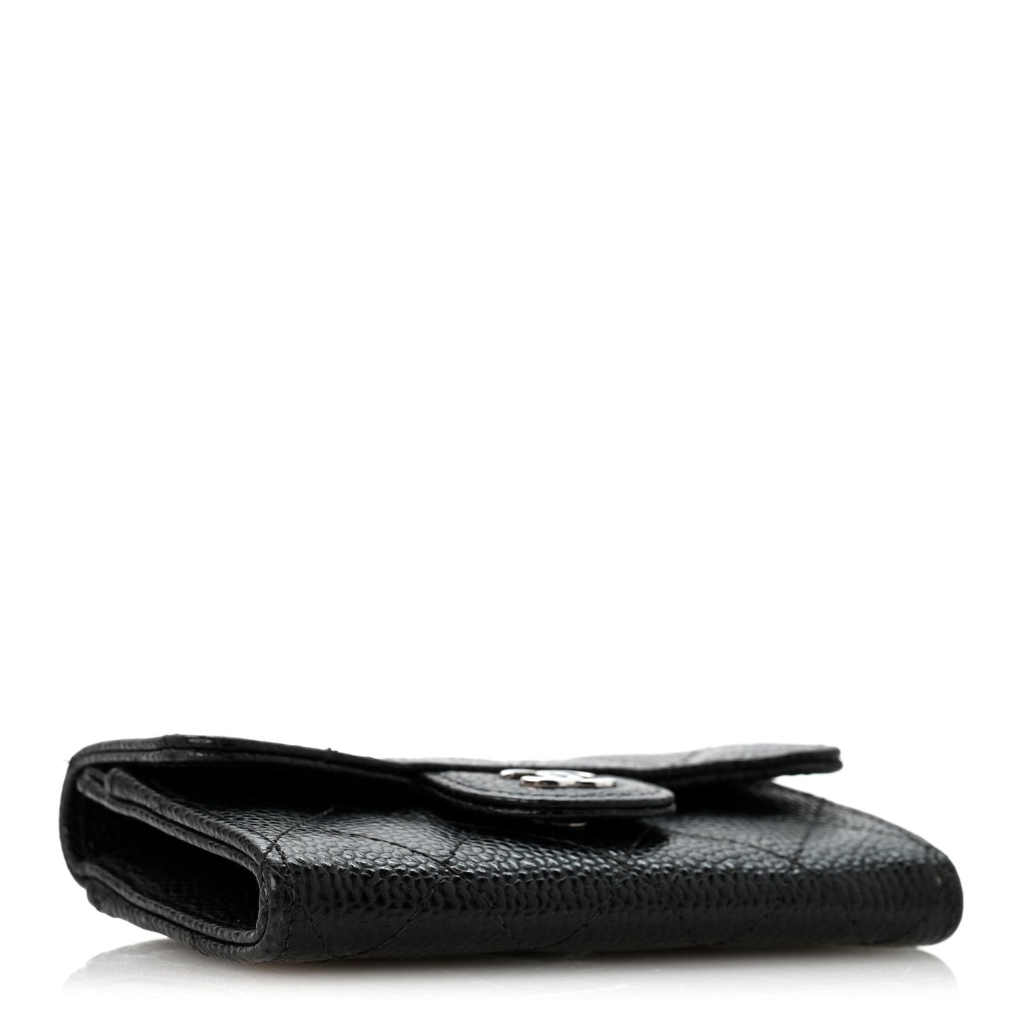 Caviar Quilted Flap Card Holder Wallet Black