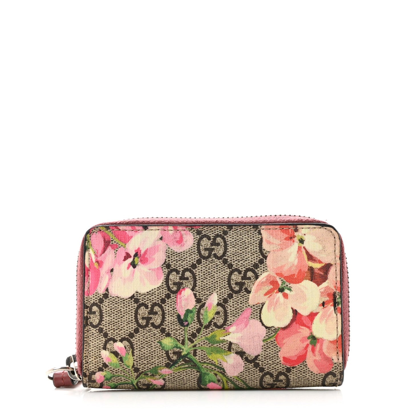 GG Supreme Monogram Blooms Zip Around Card Case Wallet Beige Multicolor Dry Rose