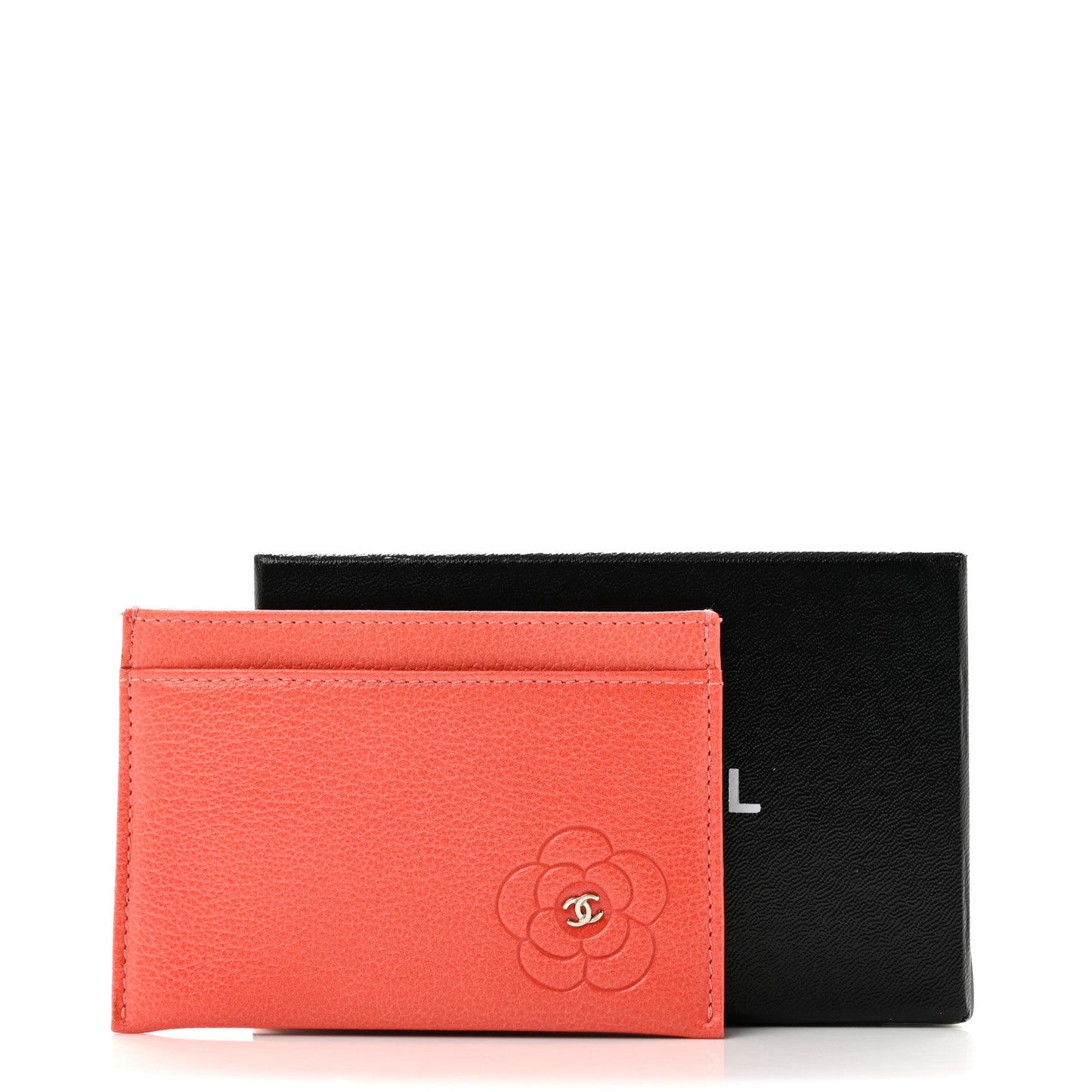 Goatskin Camellia Embossed Card Holder Coral