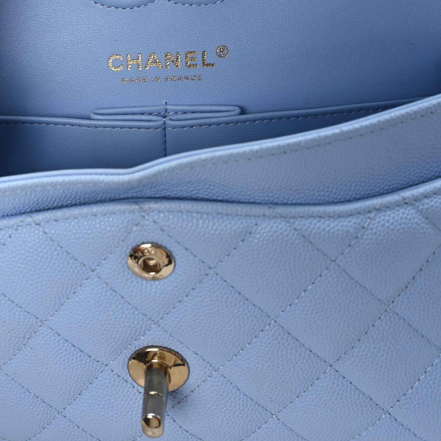 Caviar Quilted Small Double Flap Light Blue