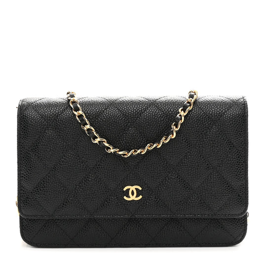 Caviar Quilted Wallet on Chain WOC Black