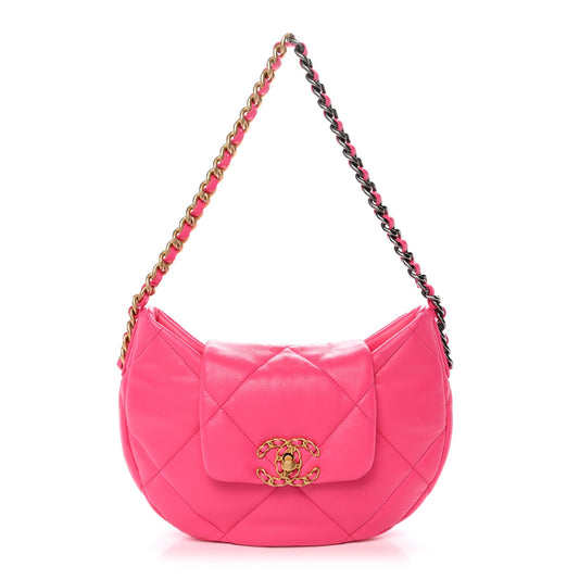 Lambskin Quilted Chanel 19 Hobo Fuchsia