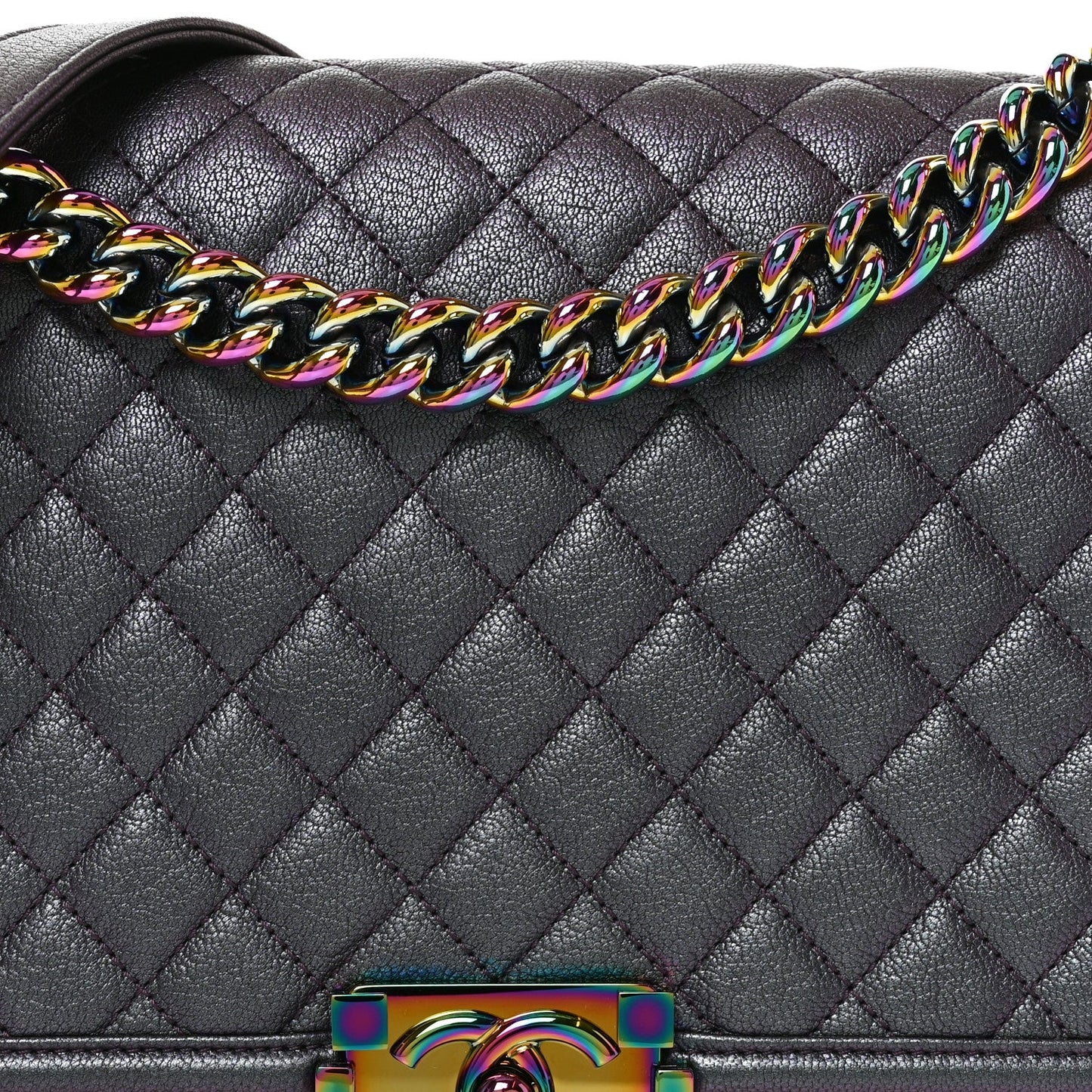 Iridescent Goatskin Quilted New Medium Boy Flap Purple