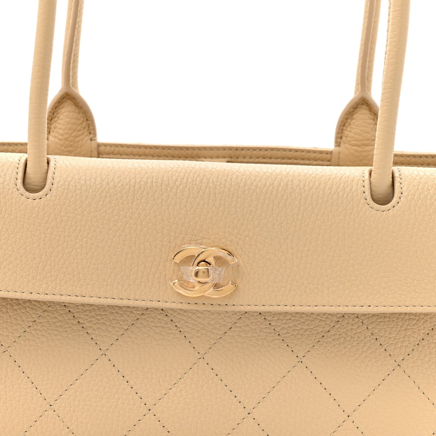 Grained Calfskin Stitched Urban Essentials Small Shopping Bag Beige