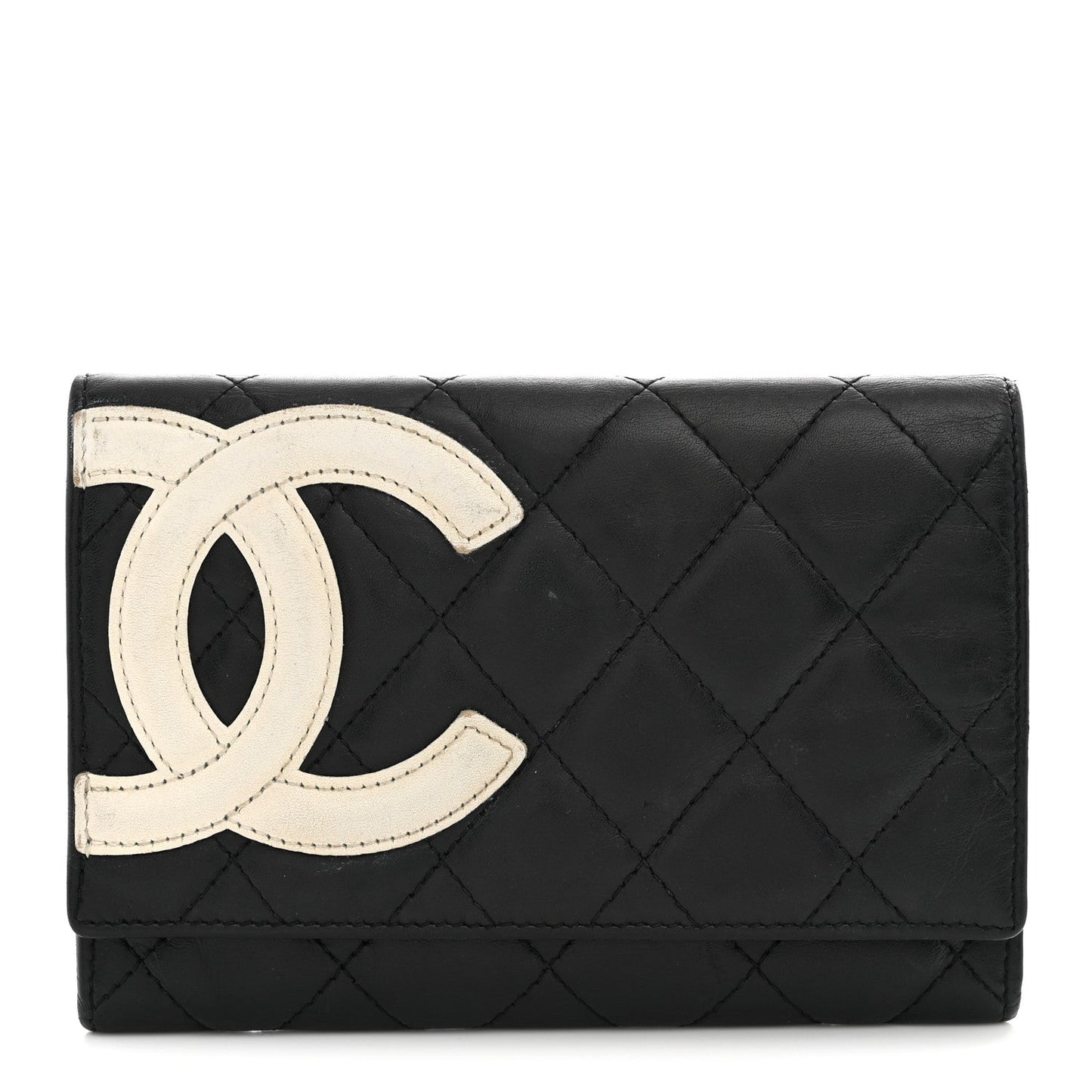 Calfskin Quilted Cambon Flap Wallet Black