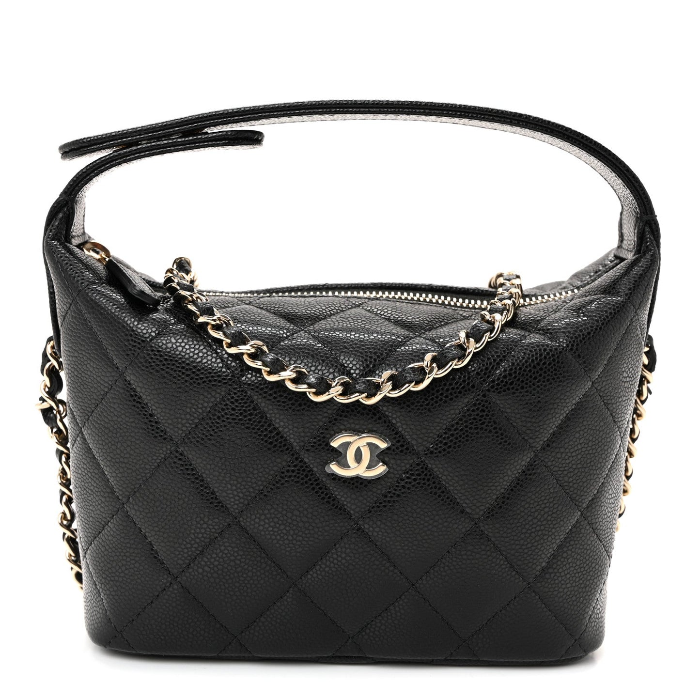 Caviar Quilted Hobo Clutch With Chain  Black
