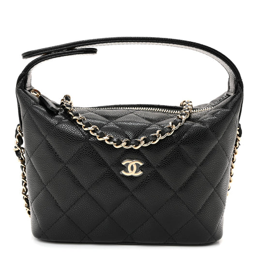Caviar Quilted Hobo Clutch With Chain  Black