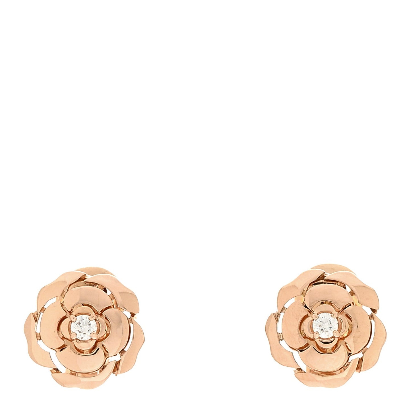18K Rose Gold Diamond Extrait de Camelia Clip On Earrings