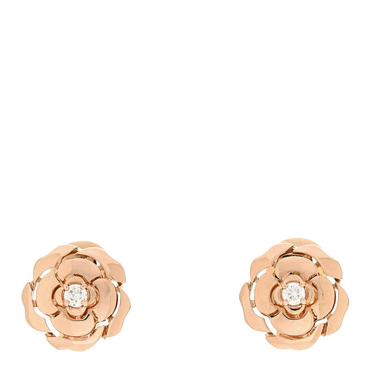 18K Rose Gold Diamond Extrait de Camelia Clip On Earrings