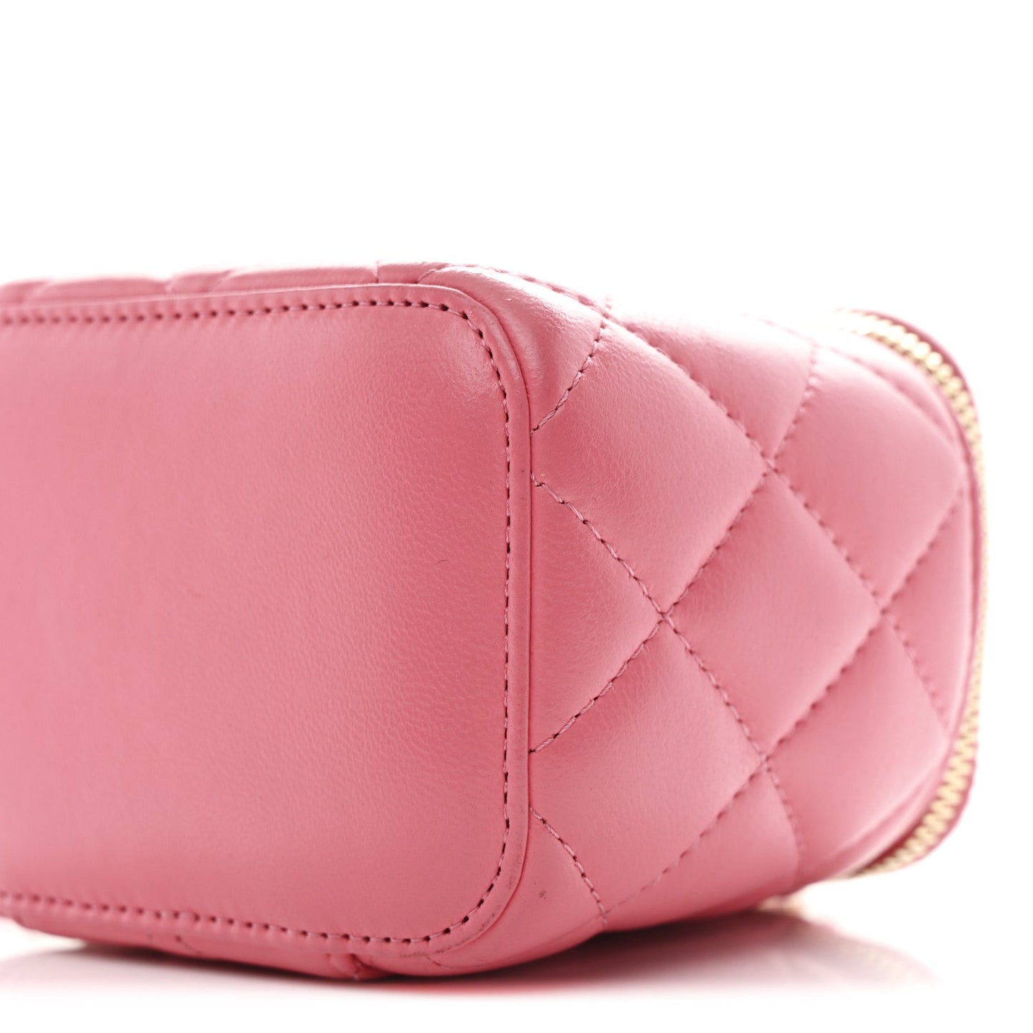 Lambskin Quilted Pearl Crush Mini Vanity Case With Chain Dark Pink