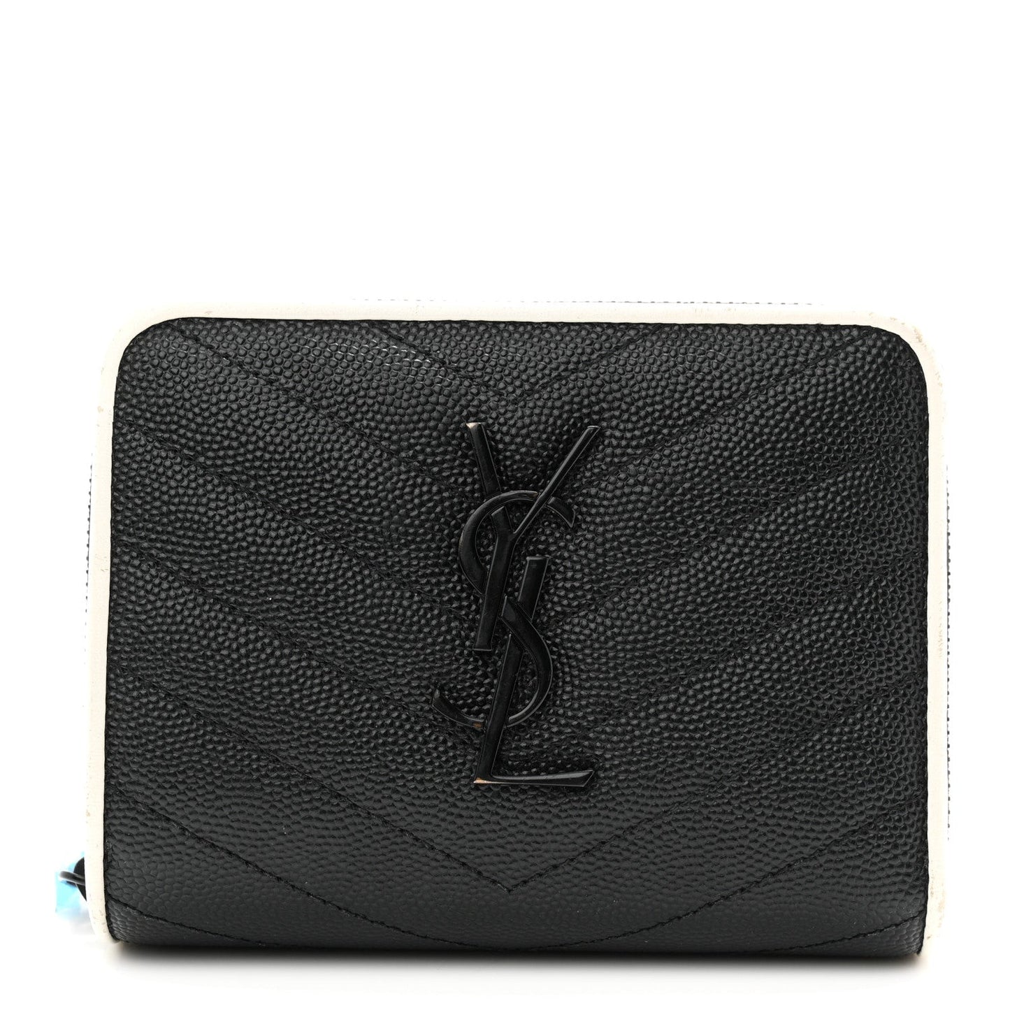 Grain De Poudre Matelasse Chevron Monogram Compact Zip Around Wallet Black White