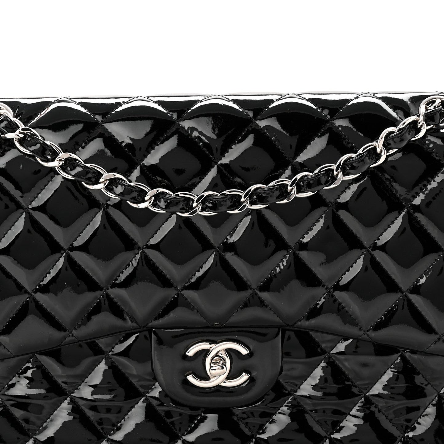 Patent Quilted Jumbo Double Flap Black