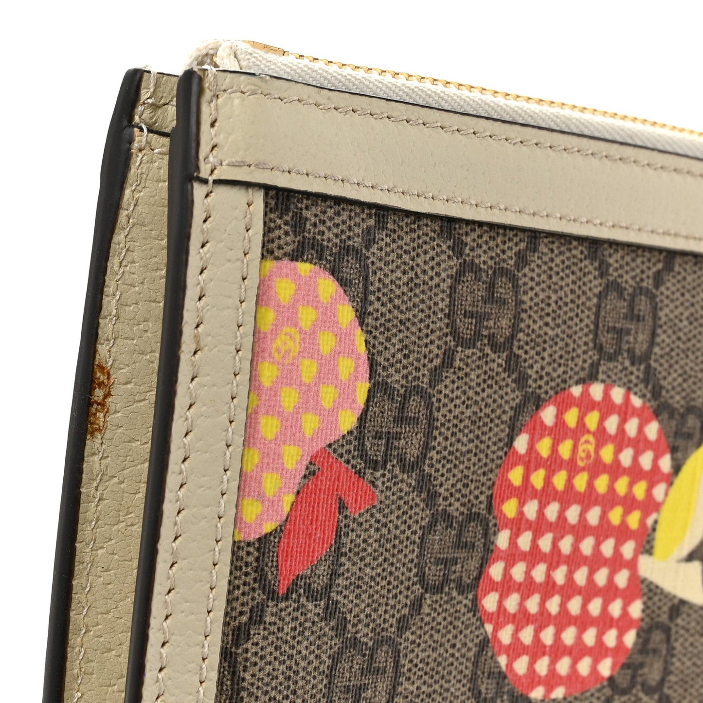 GG Supreme Monogram Les Pommes Interlocking G Wristlet Pouch  Beige Multicolor Mystic White