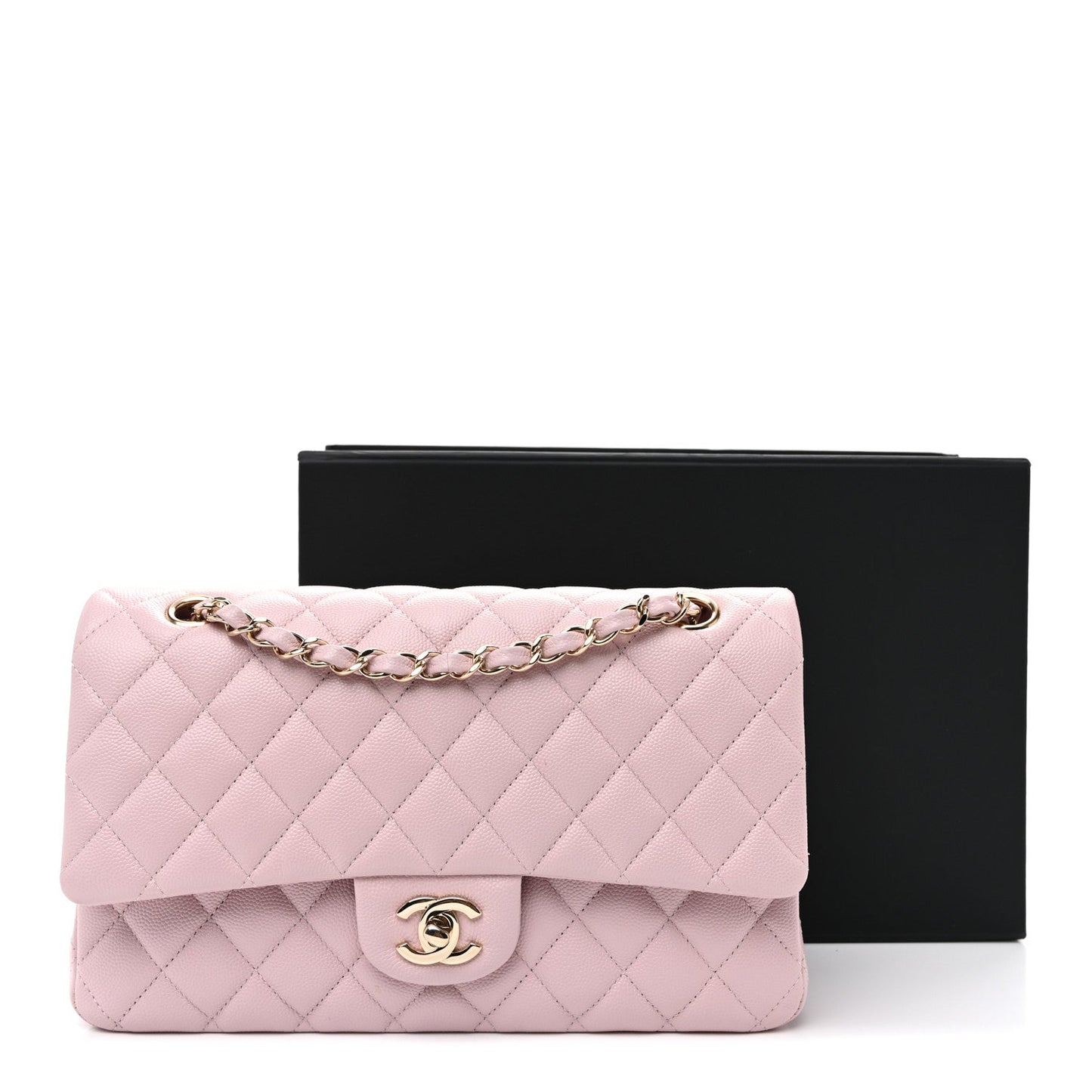 Caviar Quilted Medium Double Flap Light Pink