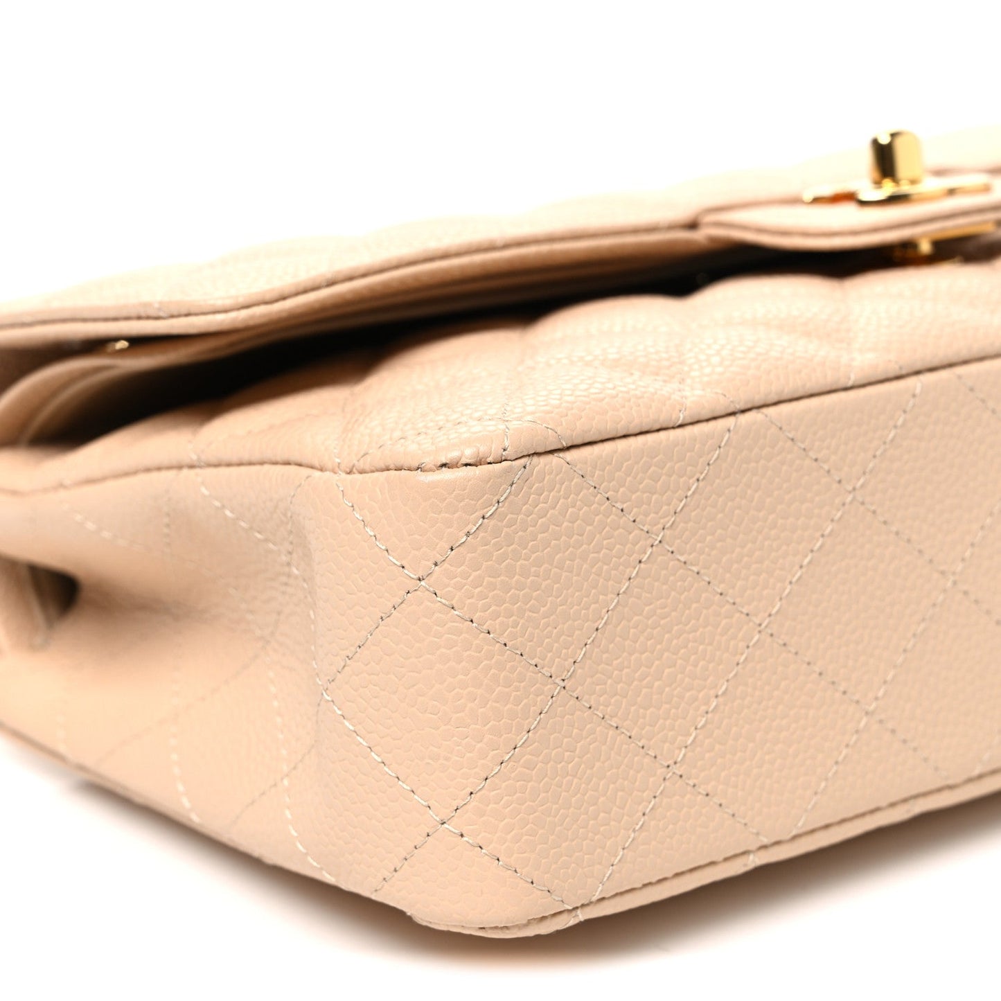 Caviar Quilted Medium Double Flap Beige Beige Clair