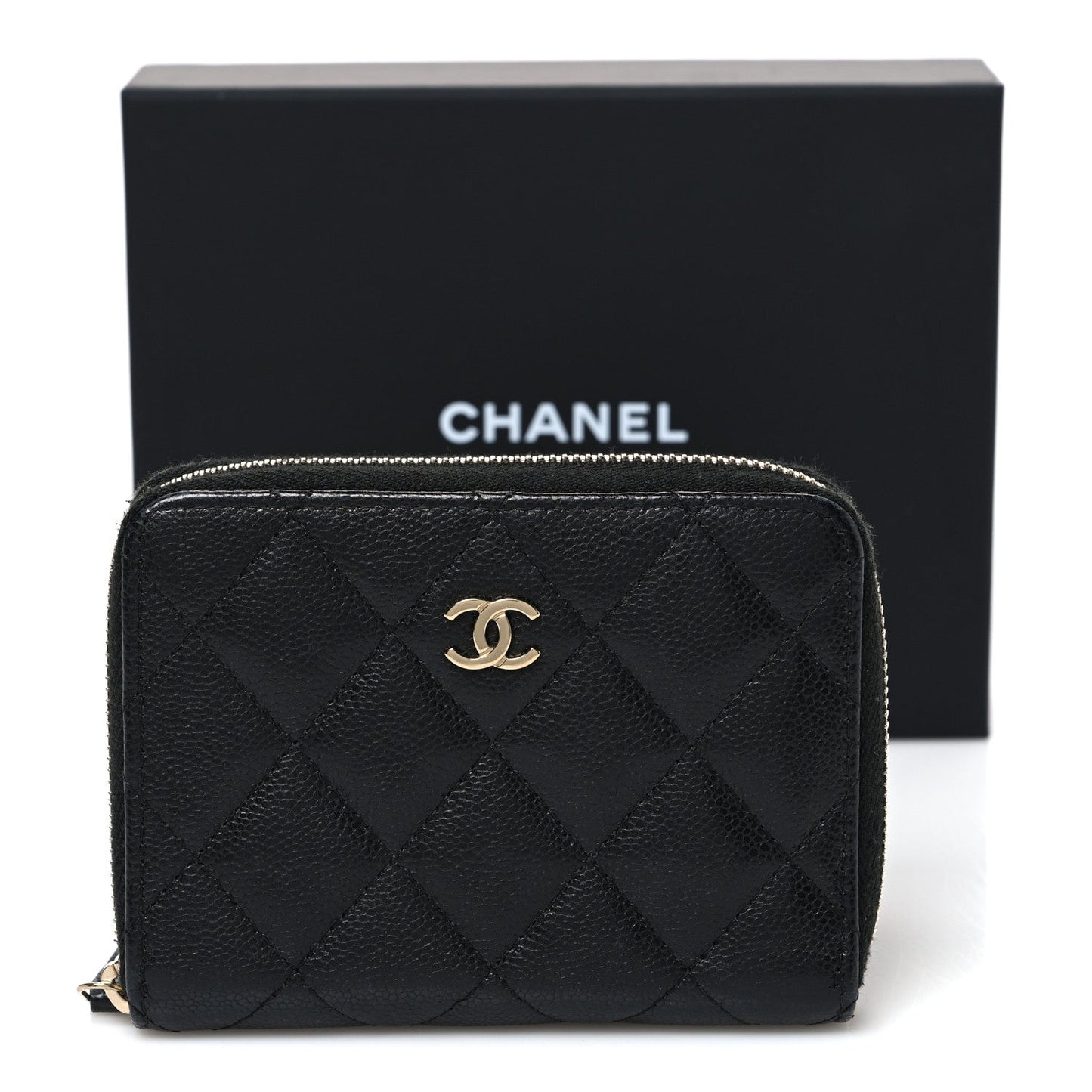 Caviar Quilted Small Zip Around Wallet Black
