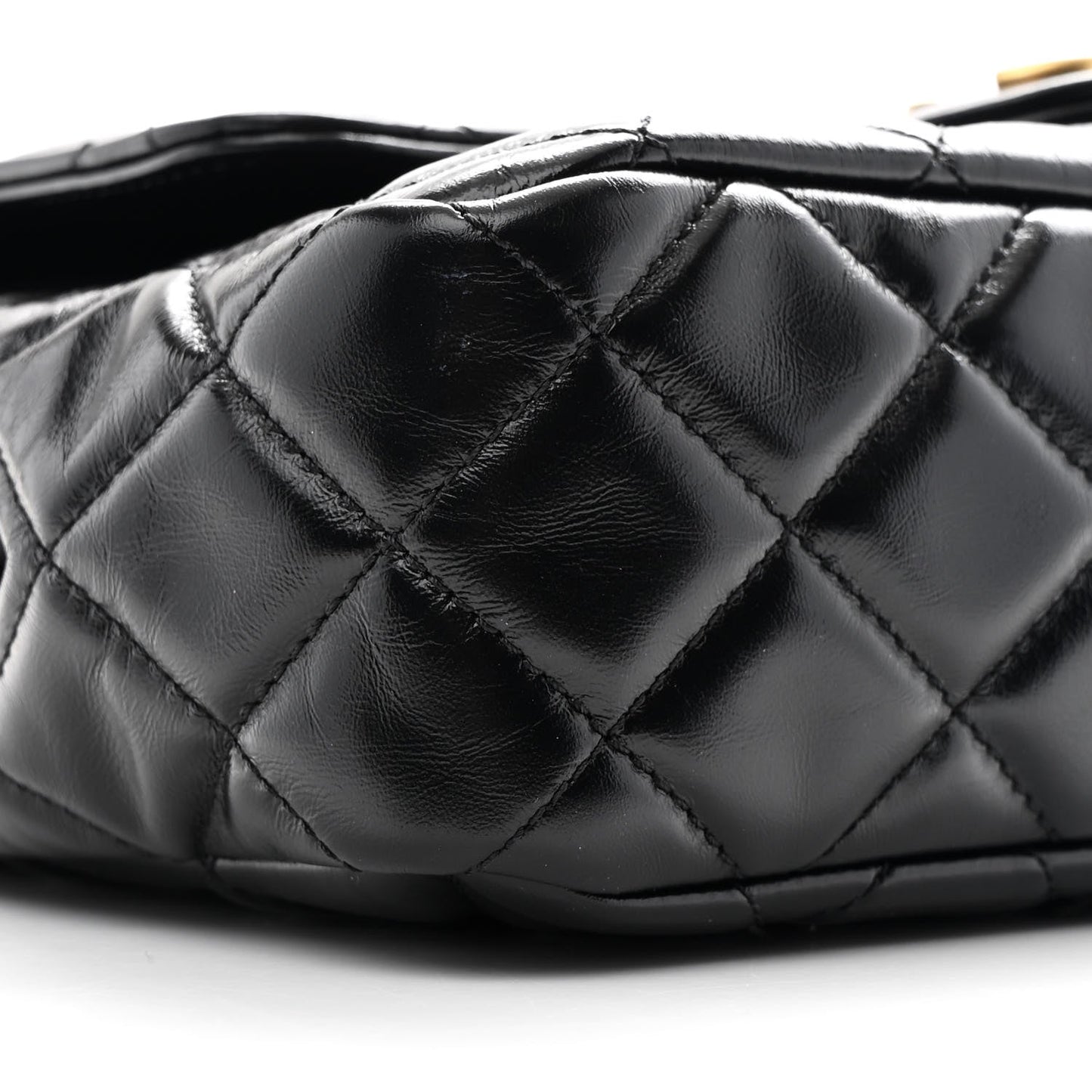 Shiny Crumpled Calfskin Quilted Wavy CC Hobo Black