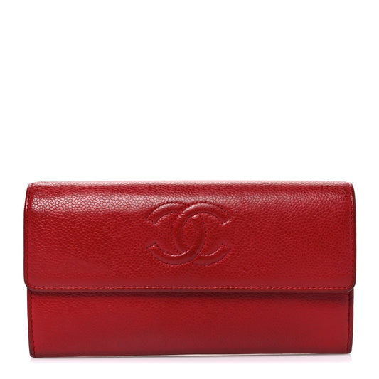 Caviar Timeless CC Large Gusset Flap Wallet Light Red