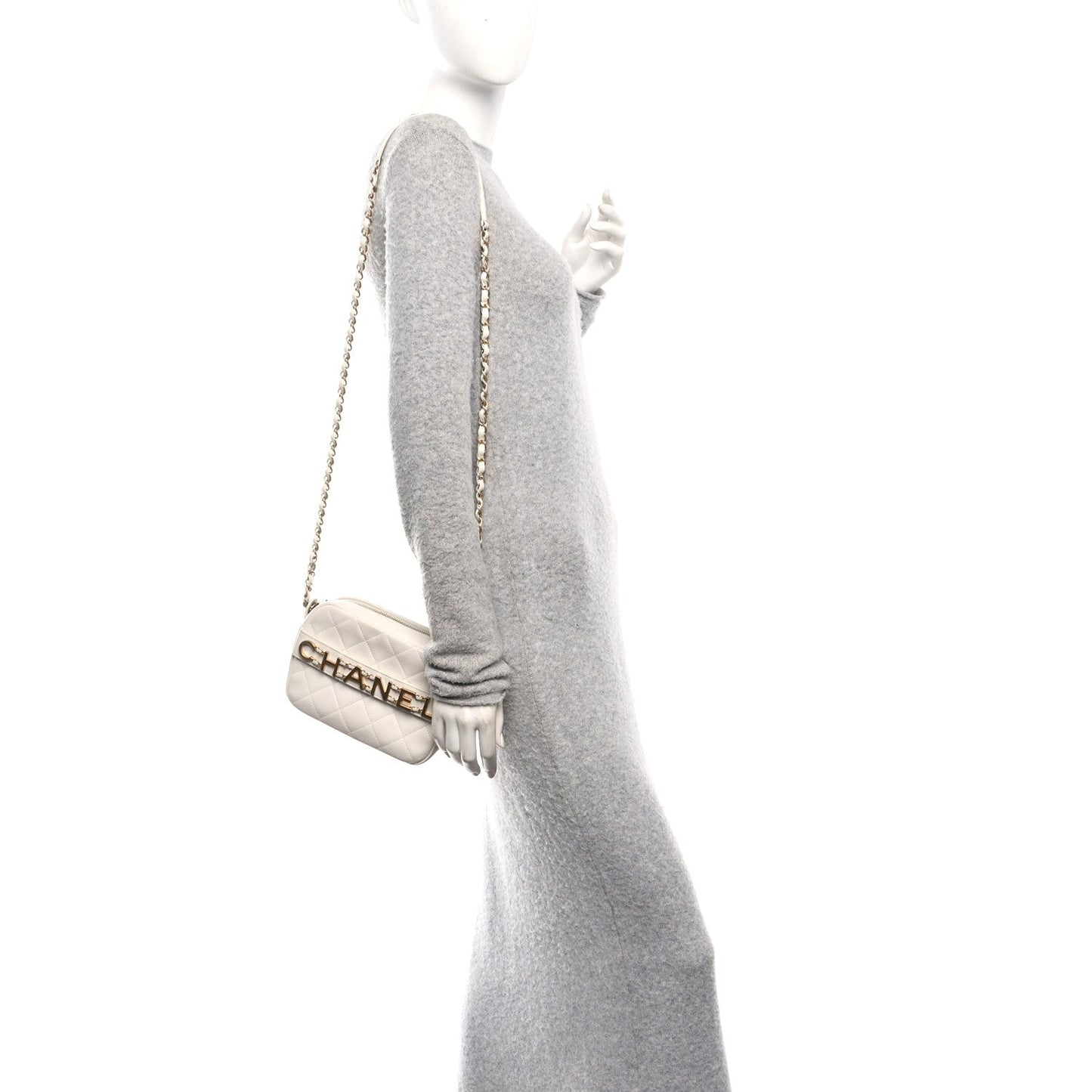 Calfskin Quilted Enchained Camera Case Bag White