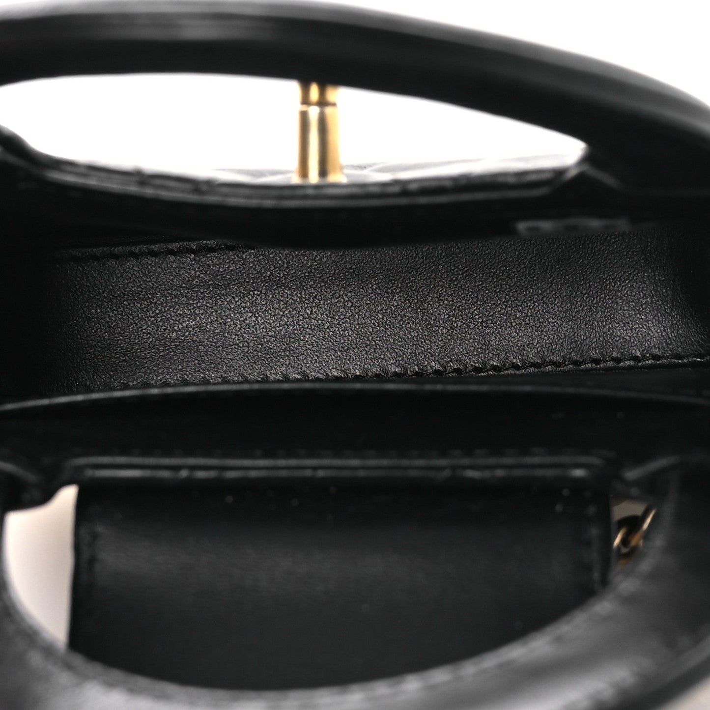 Shiny Aged Calfskin Quilted Mini Nano Kelly Shopper Black