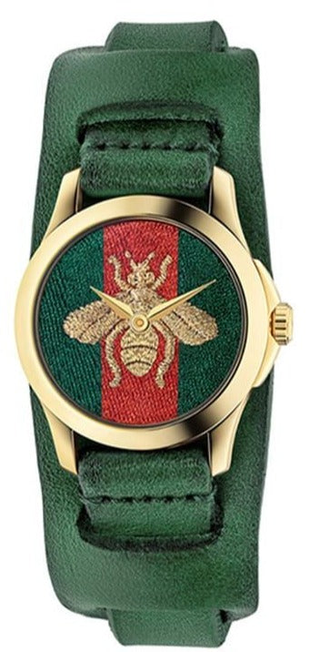Gucci G Timeless Red Green Dial Green Leather Strap Watch For Women - YA126545